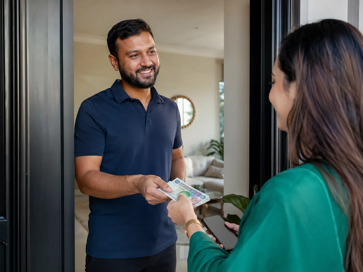 Customer receiving payment after selling a phone