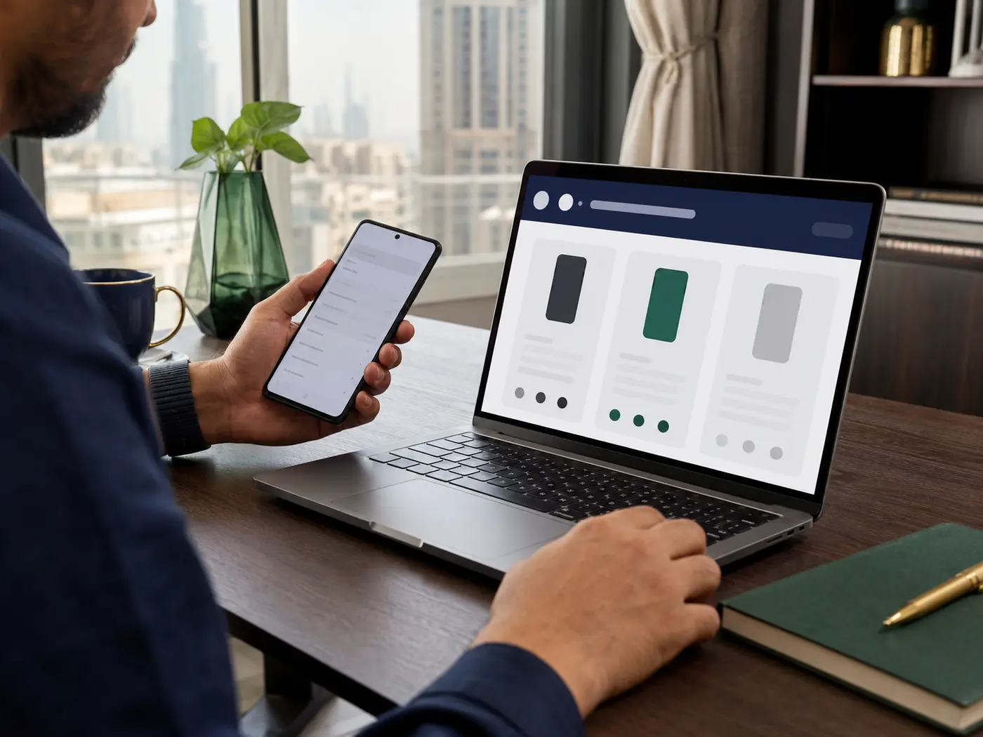 Customer selecting a device model online